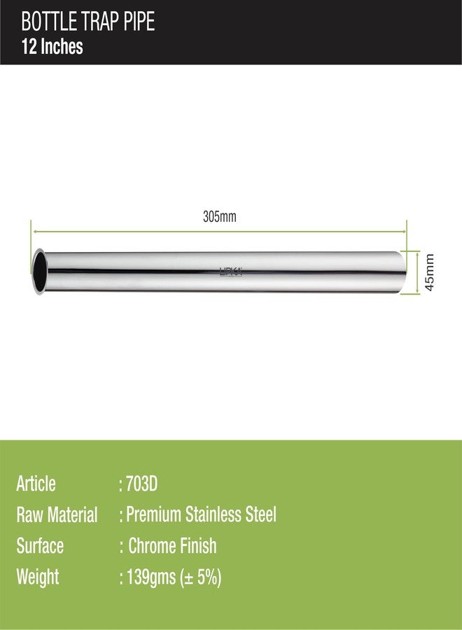LIPKA 12 Inch Stainless Steel Bottle Trap Pipe for Waste Pipe/Outlet Pipe for Bathroom Basin Kitchen Sink Wash Basin - Anti-Clogging, Corrosion-Resistant, Adjustable Drain Plumbing Fitting - Image 2